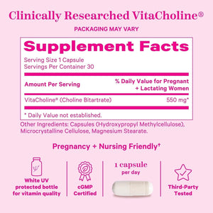 Pink Stork Choline - 550 Mg Choline Bitartrate from Vitacholine for Pregnant + Postpartum Moms 30 Count - Suppviv
