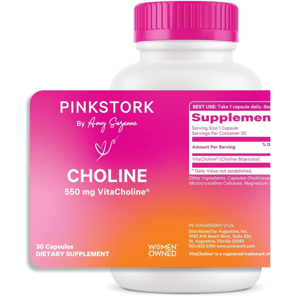Pink Stork Choline - 550 Mg Choline Bitartrate from Vitacholine for Pregnant + Postpartum Moms 30 Count - Suppviv