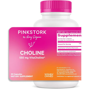 Pink Stork Choline - 550 Mg Choline Bitartrate from Vitacholine for Pregnant + Postpartum Moms 30 Count - Suppviv