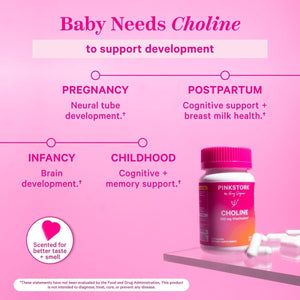 Pink Stork Choline - 550 Mg Choline Bitartrate from Vitacholine for Pregnant + Postpartum Moms 30 Count - Suppviv