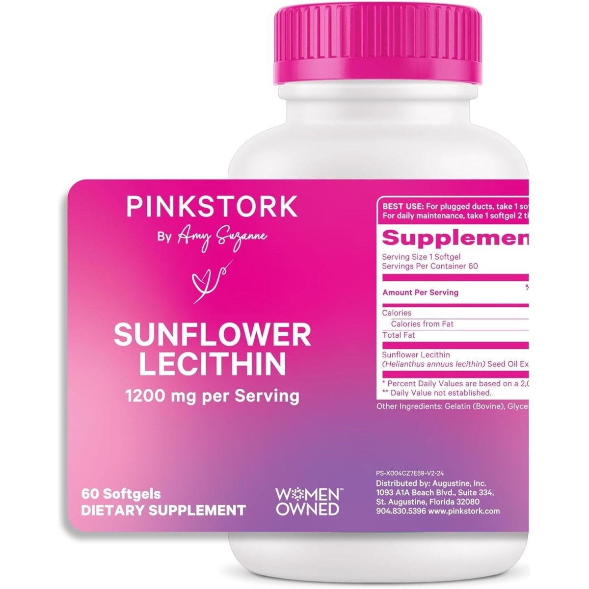 Pink Stork Sunflower Lecithin Supplement - 1200 Mg for Clogged Milk Ducts - Supports Breast Milk Flow - 60 Softgels - Suppviv