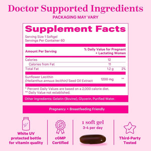 Pink Stork Sunflower Lecithin Supplement - 1200 Mg for Clogged Milk Ducts - Supports Breast Milk Flow - 60 Softgels - Suppviv