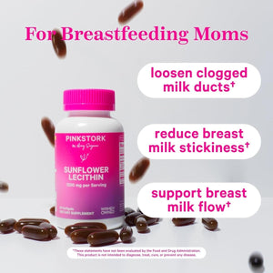 Pink Stork Sunflower Lecithin Supplement - 1200 Mg for Clogged Milk Ducts - Supports Breast Milk Flow - 60 Softgels - Suppviv