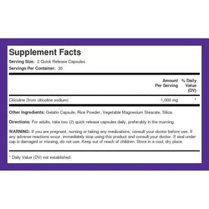 Piping Rock CDP Choline Citicoline 1000Mg | 60 Quick Release Capsules Non - Gmo, Gluten Free Dietary Supplement - Suppviv