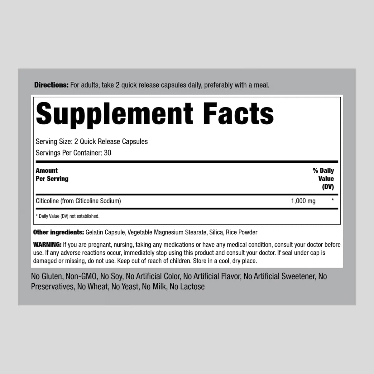 Piping Rock CDP Choline Citicoline 1000Mg | 60 Quick Release Capsules Non - Gmo, Gluten Free Dietary Supplement - Suppviv