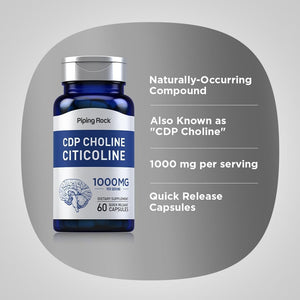 Piping Rock CDP Choline Citicoline 1000Mg | 60 Quick Release Capsules Non - Gmo, Gluten Free Dietary Supplement - Suppviv