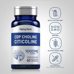 Piping Rock CDP Choline Citicoline 1000Mg | 60 Quick Release Capsules Non - Gmo, Gluten Free Dietary Supplement - Suppviv