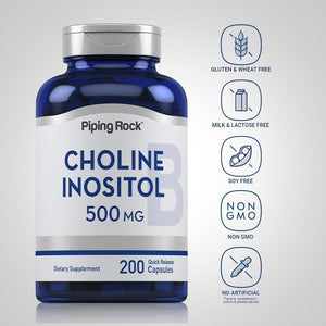 Piping Rock Choline Inositol Supplements | 500Mg | 200 Capsules | Choline Bitartrate & Myo - Inositol | Non - Gmo, Gluten Free - Suppviv
