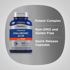 Piping Rock Hyaluronic Acid with MSM | 1000Mg | 160 Capsules | Non - Gmo and Gluten Free Supplement - Suppviv