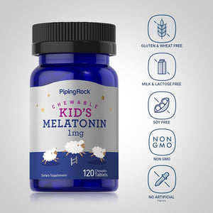 Piping Rock Kids Melatonin 1Mg - 120 Chewable Tablets - Suppviv