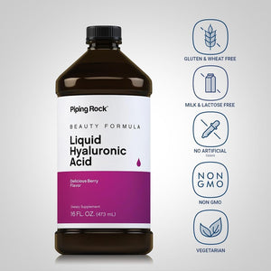 Piping Rock Liquid Hyaluronic Acid Supplement | 100Mg | 16 Fl Oz | Berry Flavor | Vegetarian Formula - Suppviv