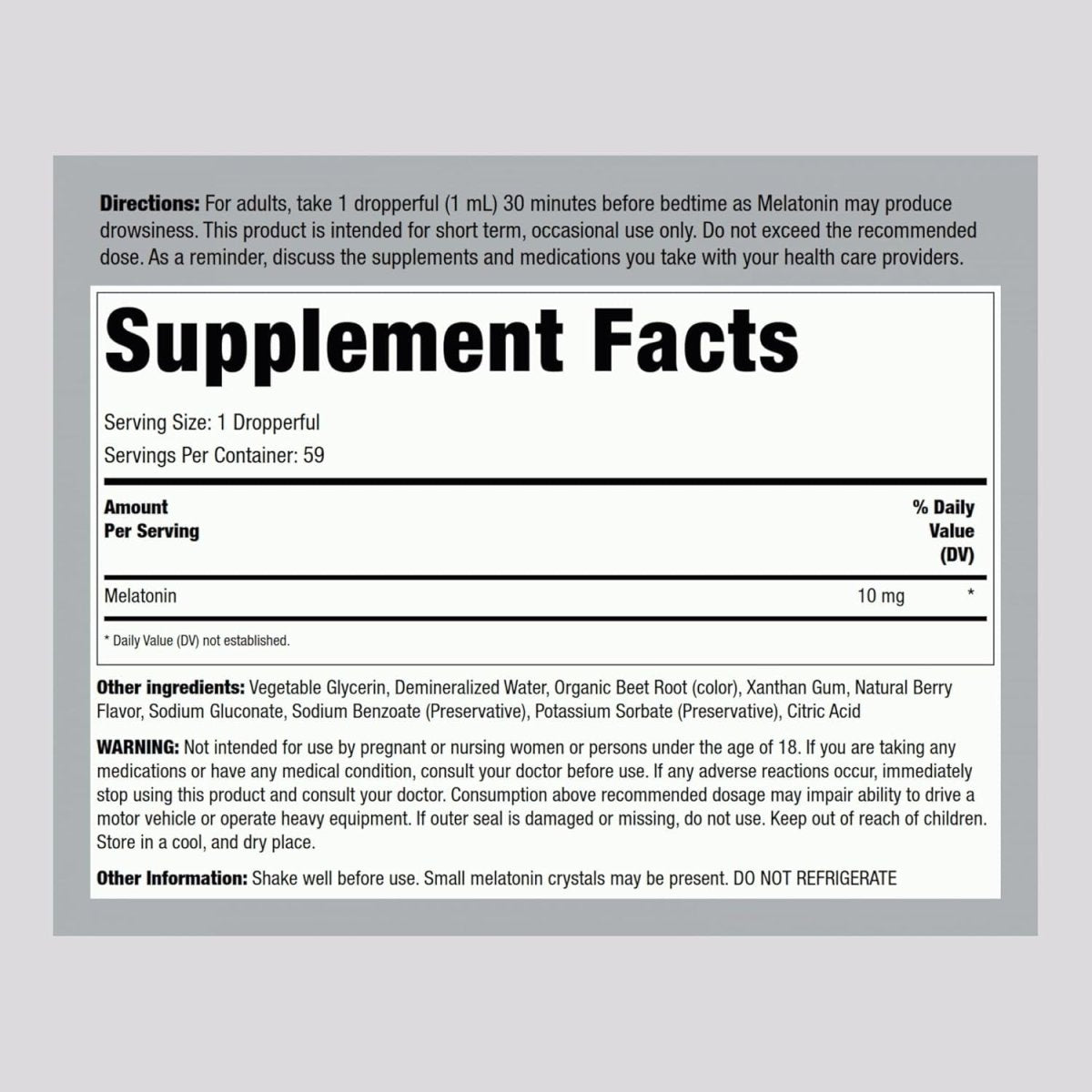 Piping Rock Liquid Melatonin 10Mg | 2 Fl Oz Drops | Berry Flavo Gluten Free Supplement - Suppviv