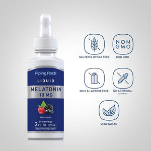 Piping Rock Liquid Melatonin 10Mg | 2 Fl Oz Drops | Berry Flavo Gluten Free Supplement - Suppviv