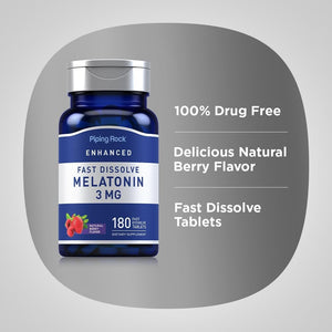 Piping Rock Melatonin 3Mg | 180 Fast Dissolve Tablets | Berry Flavor | Adult Support Formula | Non - Gmo, Gluten Free - Suppviv