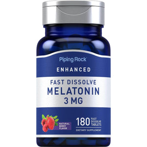 Piping Rock Melatonin 3Mg | 180 Fast Dissolve Tablets | Berry Flavor | Adult Support Formula | Non - Gmo, Gluten Free - Suppviv