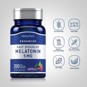 Piping Rock Melatonin 5Mg - 200 Tablets | Fast Dissolve Pills Gluten Free Supplement - Suppviv