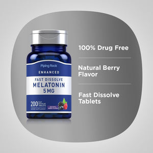 Piping Rock Melatonin 5Mg - 200 Tablets | Fast Dissolve Pills Gluten Free Supplement - Suppviv