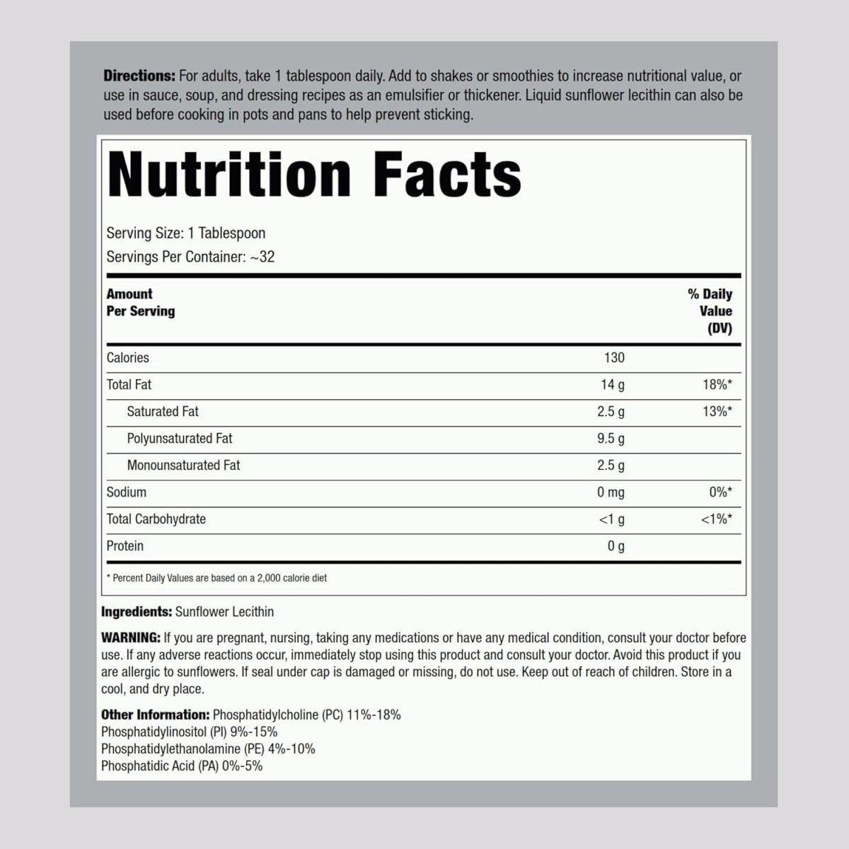 Piping Rock Sunflower Lecithin Liquid Supplement | 16 Oz Oil | Naturally - Occurring Phospholipids | Soy Free - Suppviv
