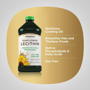 Piping Rock Sunflower Lecithin Liquid Supplement | 16 Oz Oil | Naturally - Occurring Phospholipids | Soy Free - Suppviv