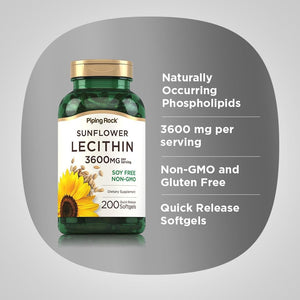 Piping Rock Sunflower Lecithin Softgel Capsules | 200 Count | Rich in Phosphatidylcholine | Soy Free, Non - Gmo, Gluten Free - Suppviv