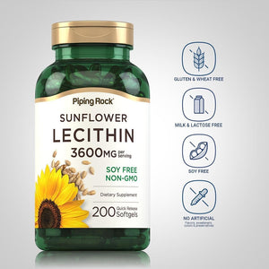 Piping Rock Sunflower Lecithin Softgel Capsules | 200 Count | Rich in Phosphatidylcholine | Soy Free, Non - Gmo, Gluten Free - Suppviv