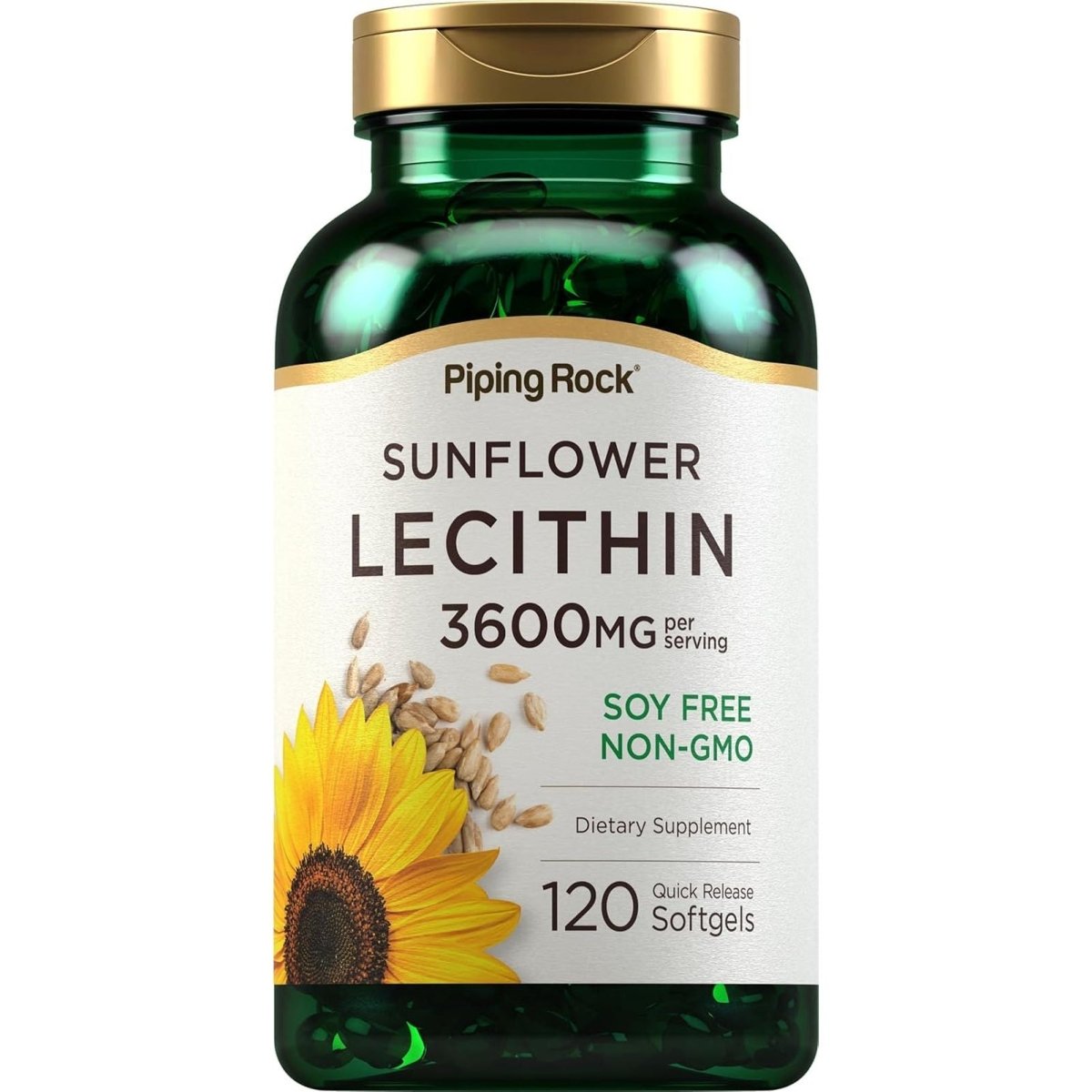 Piping Rock Sunflower Lecithin Softgel Capsules | 3600 Mg | 120 Count | Rich in Phosphatidylcholine | Soy Free, Non - Gmo, Gluten Free - Suppviv