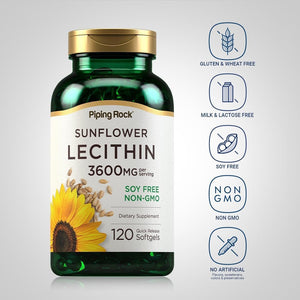 Piping Rock Sunflower Lecithin Softgel Capsules | 3600 Mg | 120 Count | Rich in Phosphatidylcholine | Soy Free, Non - Gmo, Gluten Free - Suppviv