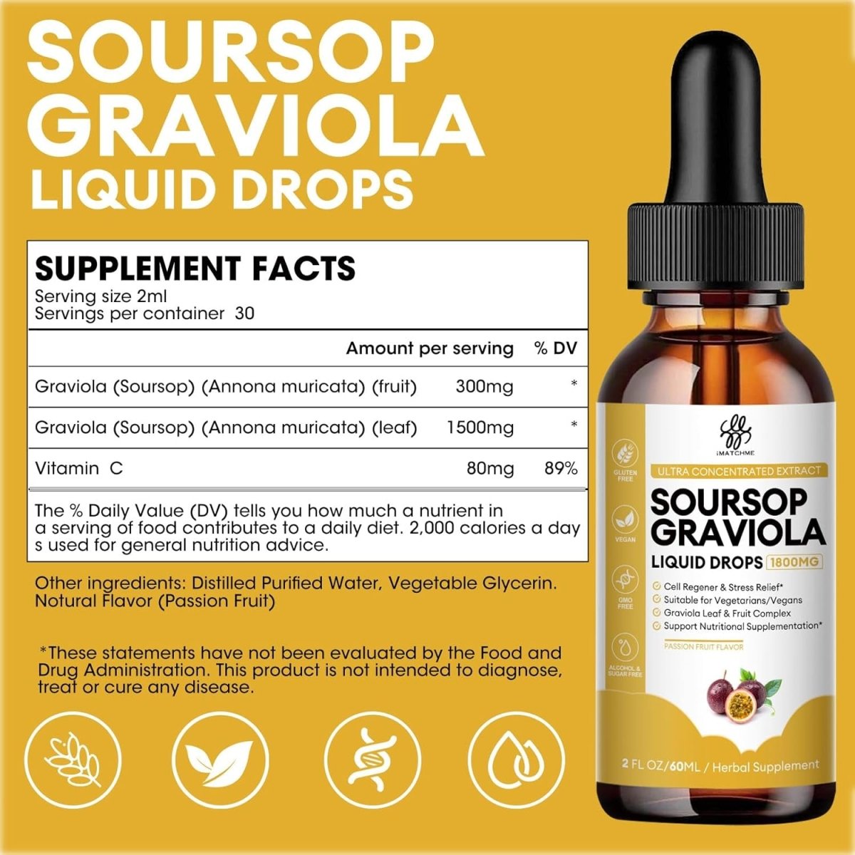 Premium Soursop Graviola for Digestion, Support Healthy Skin & Sleep 2 Fl Oz - Suppviv
