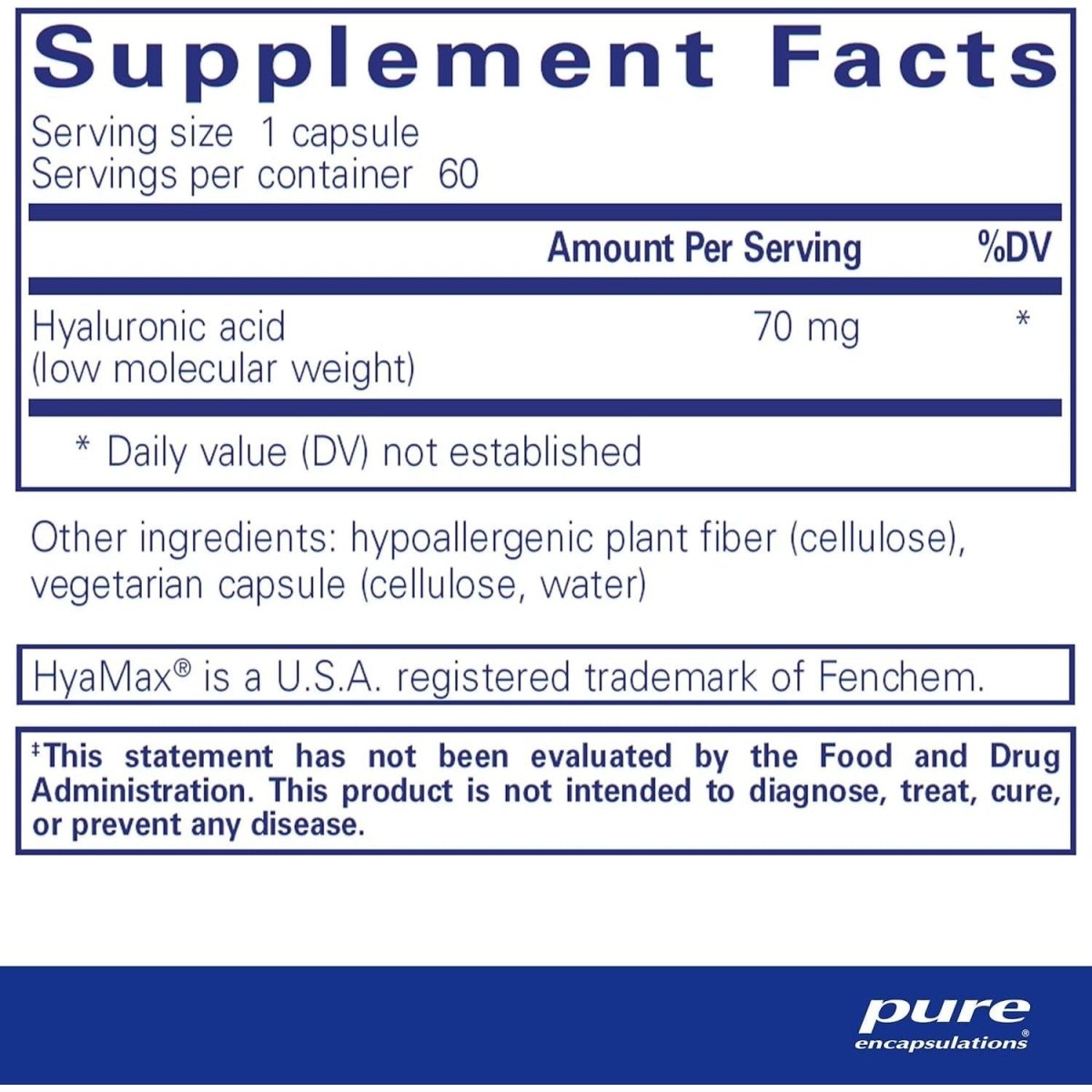 Pure Encapsulations Hyaluronic Acid - for Skin Hydration, Joint Lubrication & Joint Health* - 60 Capsules - Suppviv