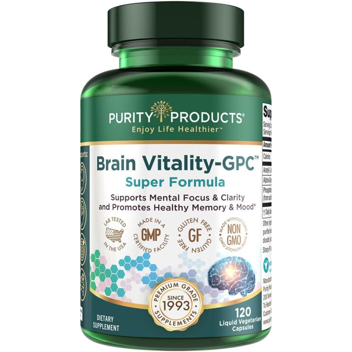 Purity Products Brain Vitality - Supports Normal Concentration and Mental Clarity - 120 Caps - Suppviv