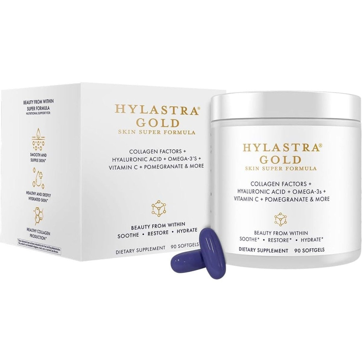 Purity Products Hylastra Gold Softgels Collagen + Hyaluronic Acid + Beauty Boosting Powerhouse Ingredients - 90 Softgels - Suppviv