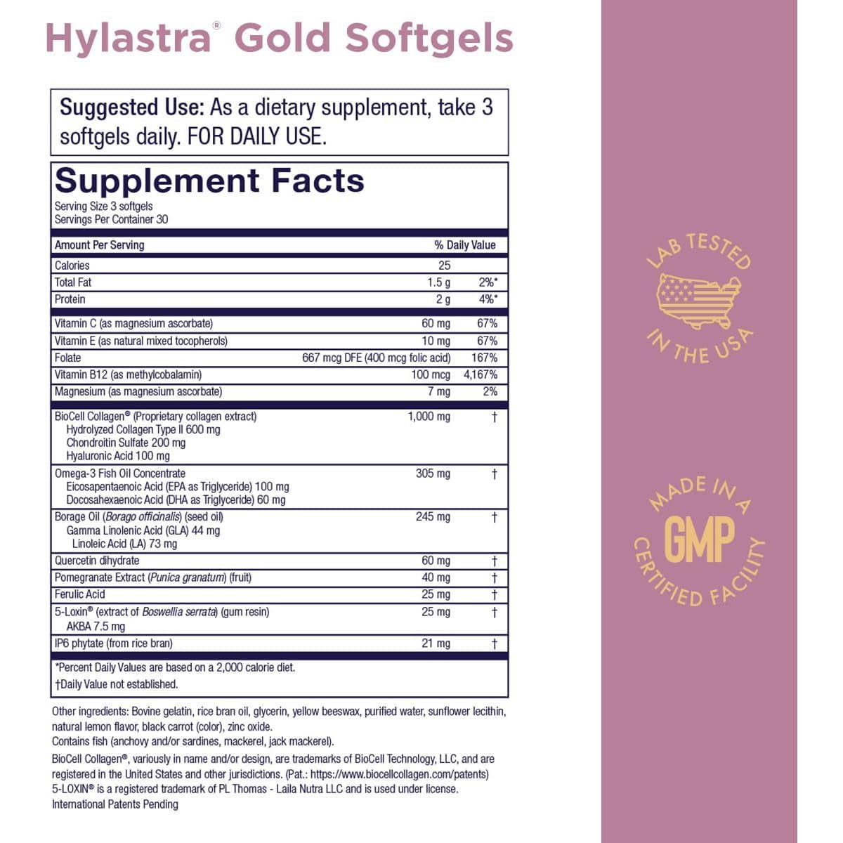 Purity Products Hylastra Gold Softgels Collagen + Hyaluronic Acid + Beauty Boosting Powerhouse Ingredients - 90 Softgels - Suppviv