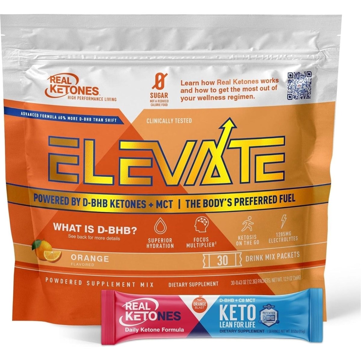 Real Ketones MCT & BHB Exogenous Ketones Drink Mix Packets Elevate Keto Electrolytes Powder Packets 30 Pack Orange - Suppviv