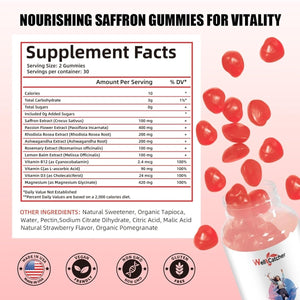 Saffron Gummies for Adults Kids - Organic Saffron Extract Supplement for Men & Women 30 Days Supply - Suppviv