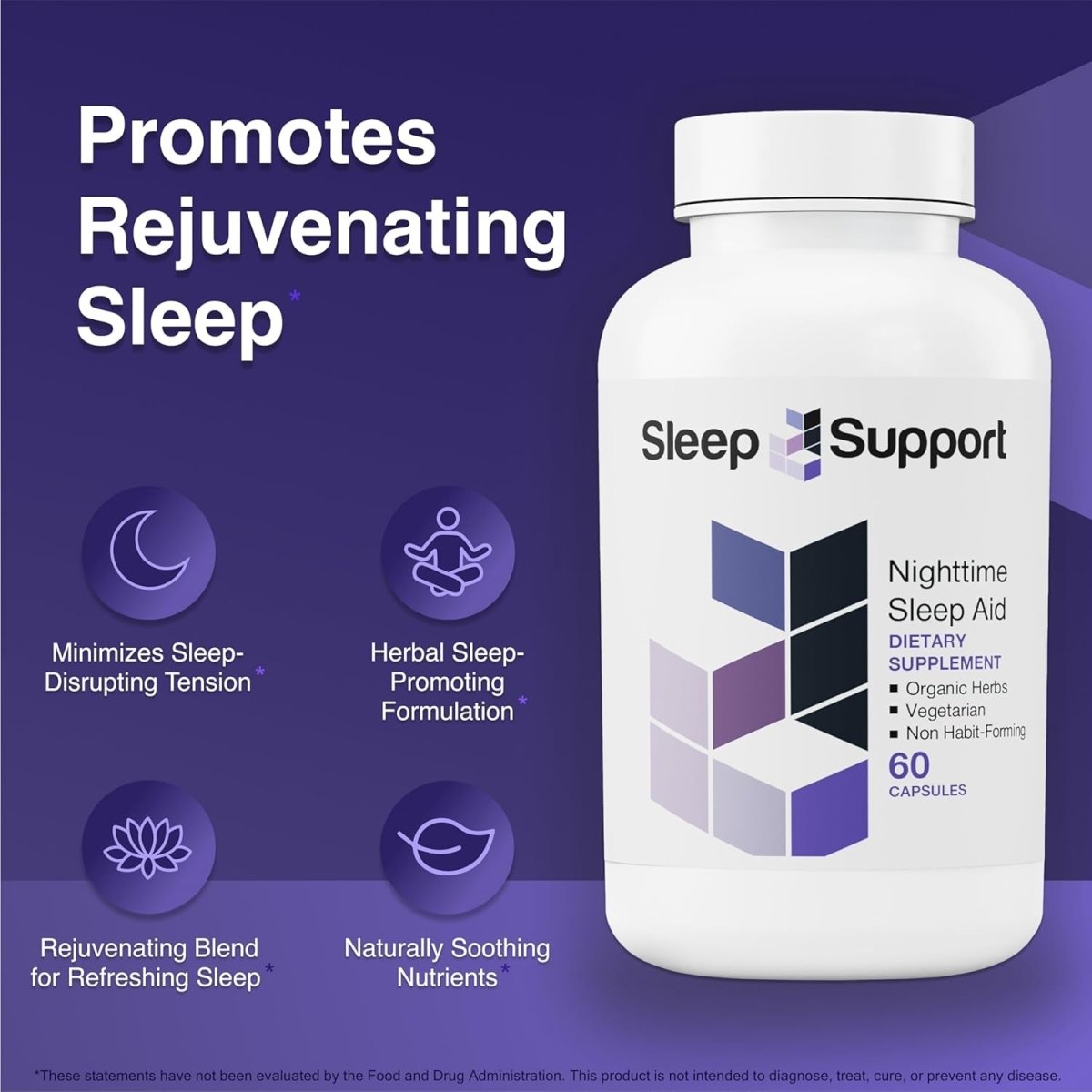 Sleepsupport - Natural Sleep Aid for Adults to Help Promote Calm and Relaxation 60 Capsules - Suppviv