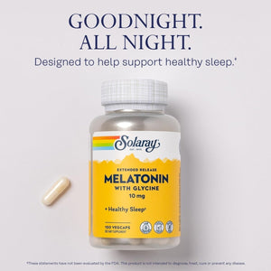 SOLARAY Melatonin 10Mg with Glycine - Healthy Sleep Aid and Calming Relaxation Support - 100 Vegcaps - Suppviv