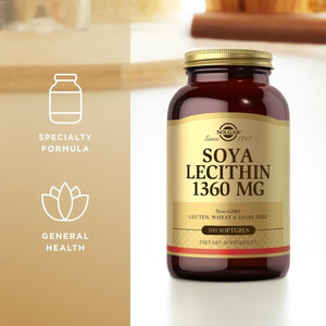 SOLGAR SOYA Lecithin 1360 Mg - 100 Softgels - Source of Choline - Gluten & Dairy Free - 100 Servings - Suppviv