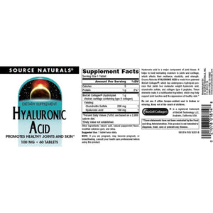 Source Naturals Hyaluronic Acid, Promotes Healthy Joints and Skin*, 100Mg - 60 Tablets - Suppviv