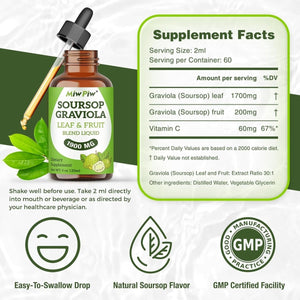 Soursop Graviola Liquid Drop 1900 MG Immune Boost Sleep and Relax (4 Fl Oz) - Suppviv