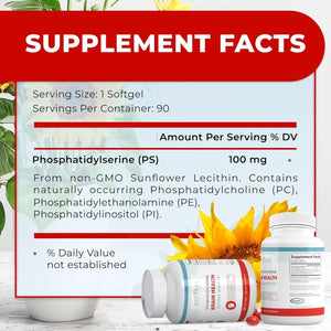 Soy Free Phosphatidylserine 100Mg - Phosphatidylserine Supplement from Sunflower Lecithin 90 Softgels - Suppviv