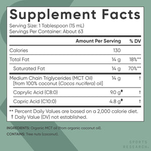 Sports Research Organic MCT Oil - Keto & Vegan Mcts C8, C10 from Coconuts - 32 Oz - Suppviv