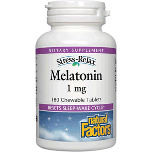 Stress - Relax Melatonin 1 Mg by Natural Factors Sleep Aid 180 Chewable Tablets - Suppviv