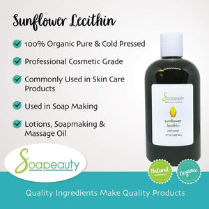 SUNFLOWER LECITHIN Liquid Oil | Cold Pressed Unrefined | Skin Moisturizer, Soap Making, Lotion | 8 Fl Oz - Suppviv