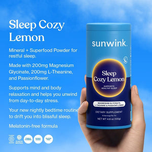 Sunwink Sleep Cozy Lemon Superfood Powder Drink Mix for Relaxation 4.8 Oz, 15 Servings - Suppviv