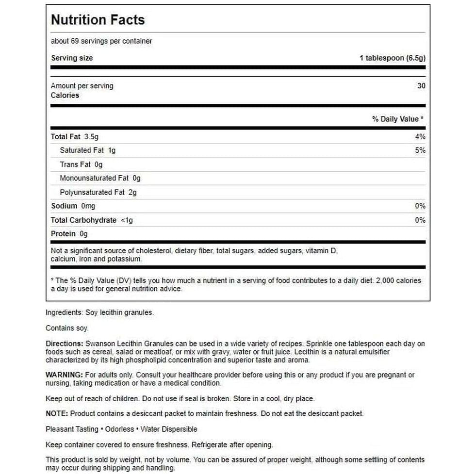 Swanson 100% Pure Lecithin Granules (Non - Gmo) 16 Ounce (1 Lb) (454 G) Granules - Suppviv