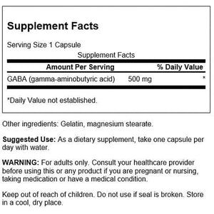 Swanson GABA - Amino Acid Supplement Promoting Calm & Relaxation (100 Capsules, 500Mg Each) - Suppviv