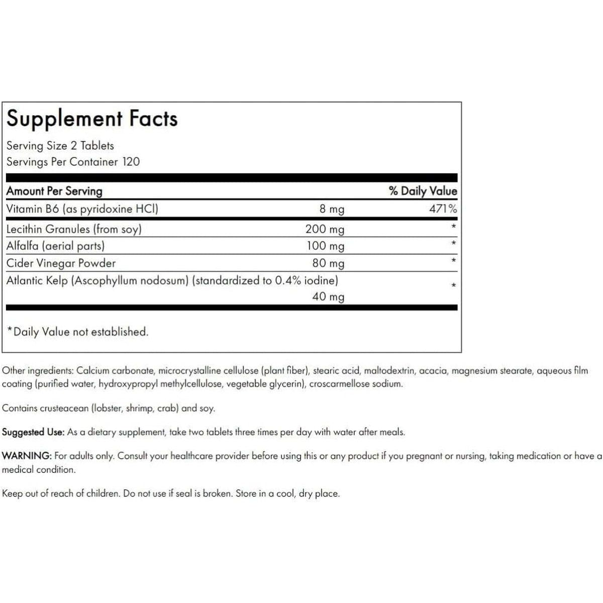 Swanson Lecithin Kelp B - 6 & Cider Vinegar 240 Tabs - Suppviv