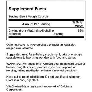 Swanson Vitacholine 300 Milligrams 60 Veg Capsules - Suppviv