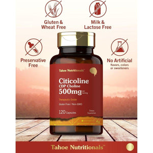 Tahoe Nutritionals Citicoline 500Mg | 120 Capsules | CDP Choline Supplements | Therapeutic Grade |.