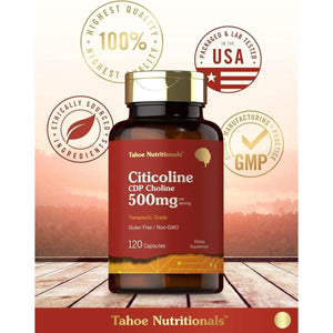 Tahoe Nutritionals Citicoline 500Mg | 120 Capsules | CDP Choline Supplements | Therapeutic Grade |.